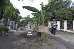 Rusak,  jalan Saradan-Pengkok ditanami pohon pisang