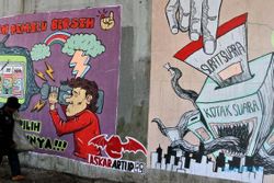 FOTO PEMILU 2014 : Mural Ajakan Pemilu Bersih