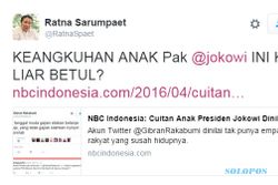 TRENDING SOSMED : Pakai Tanda Tanya, Ratna Sarumpaet Sebut Anak Jokowi Liar