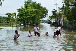 Banjir Semarang Sudah Biasa, Siswa SD Ini "Berenang" di Jalan Raya