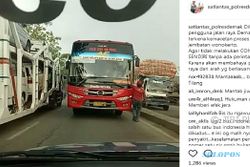 LALU LINTAS DEMAK : Lawan Arus di Demak, Bus Surabaya-Semarang Cuma Dipaksa Mundur