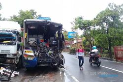 KECELAKAAN KLATEN : Bus Sugeng Rahayu Tabrak Motor dan Truk, Sejumlah Orang Luka