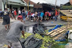 Kecelakaan Truk Terguling di Karanganyar, Muatan Pisang Dari Lampung Berhamburan