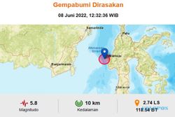 Gempa Magnitudo 5,8 Guncang Mamuju Sulawesi Barat