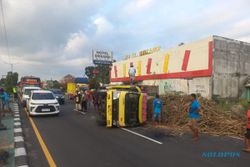 Truk Terguling di Jalan Solo-Jogja Klaten, Muatan Tebu Tumpah Berserakan