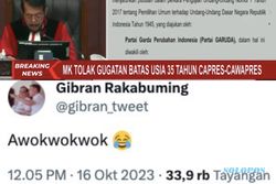 MK Tolak Penurunan Usia Minimal Capres-Cawapres Jadi 35 Tahun, Gibran: Awokwok