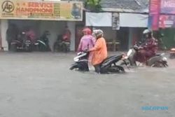 Diduga Drainase Tersumbat, Jalan Solo-Purwodadi Gemolong Sragen Banjir